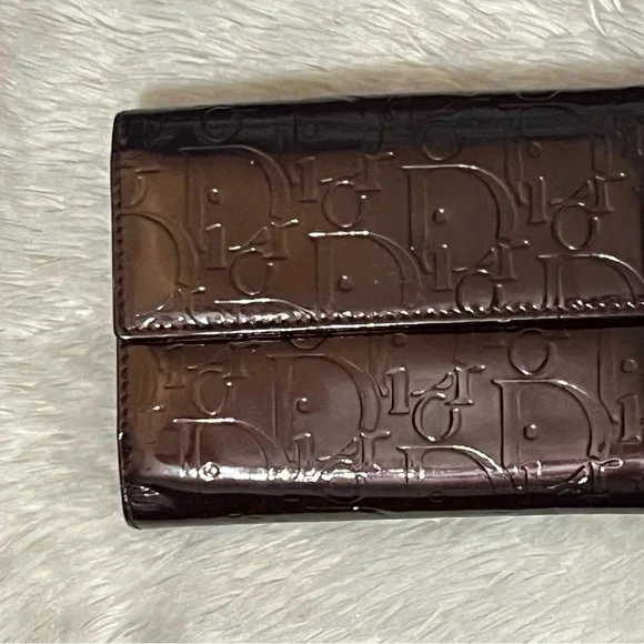 Dior Dark Maroon Embossed Leather Bifold wallet - Picture 2 of 11